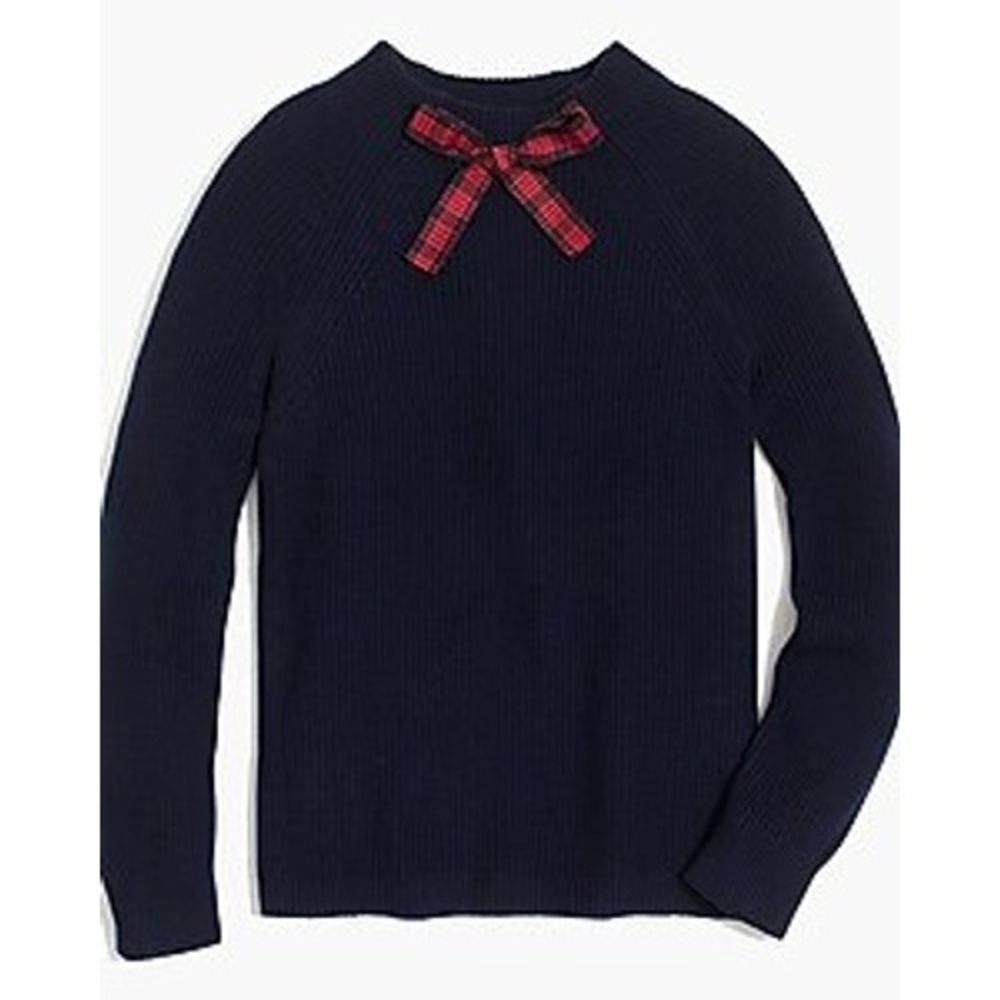 J.Crew Mercantile Tartan Bow-Neck Sweater Women XL Navy Red Plaid Preppy Holiday